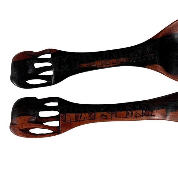 Hakuna Matata Hand Carved Wooden 12 Inch Salad Set - Picture 3 of 6